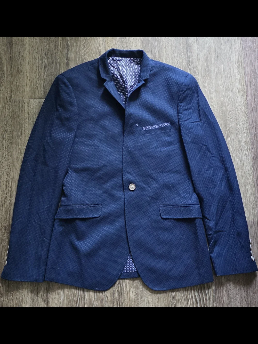 Navy Textured Men's Blazer Saul E. Mendez Size S